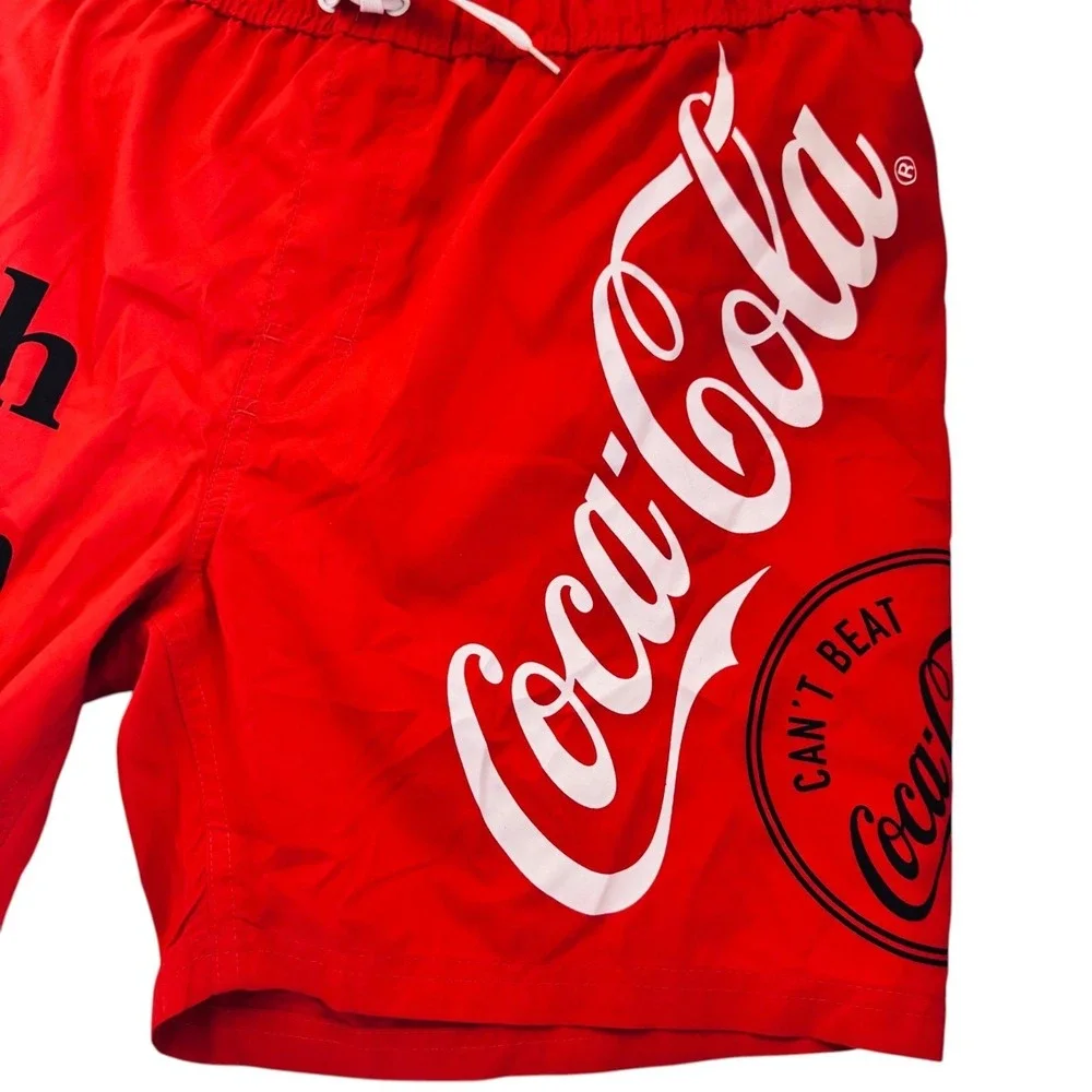 Coca-Cola Catch the Wave Swim Trunks Men's Large Red Graphic Board Shorts NWT